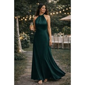 After Six 6834 Evergreen Halter Charmeuse Crepe Formal Maxi Dress 6 NWT Flaw